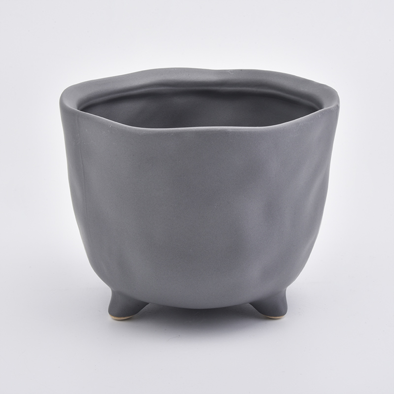 Matte Grey Ceramic Jar Footed Lilin Seramik Pemegang Hiasan Rumah