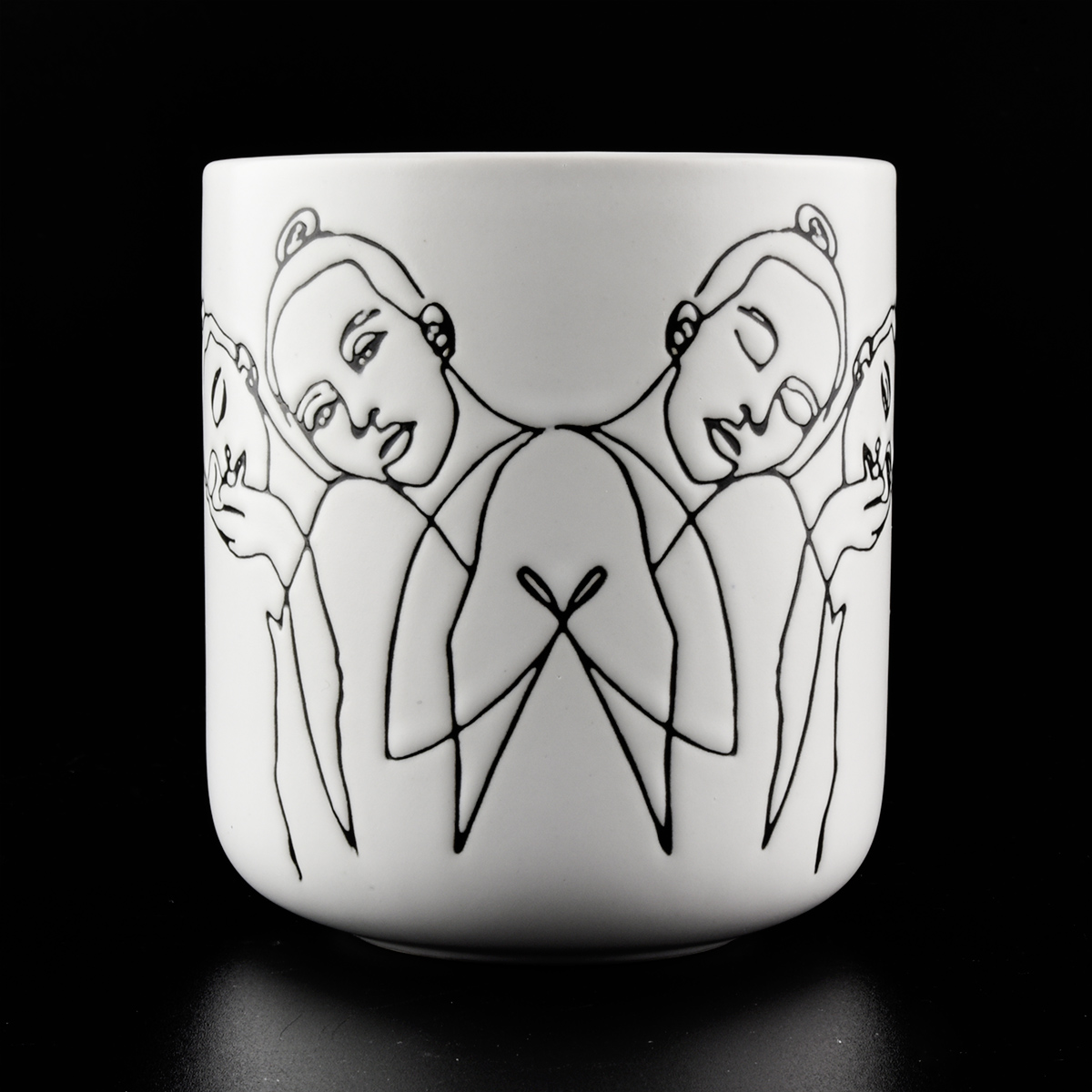 Matte White Ceramic Candle Jar With Custom Pattern Logo