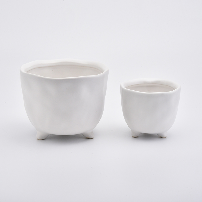 Tarro de cerámica blanco mate con base de vela de cerámica con patas Decoración del hogar