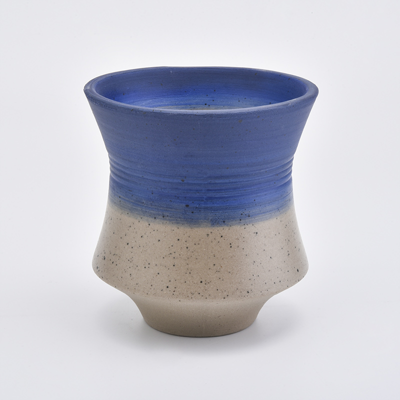 Portacandele in ceramica blu opaco