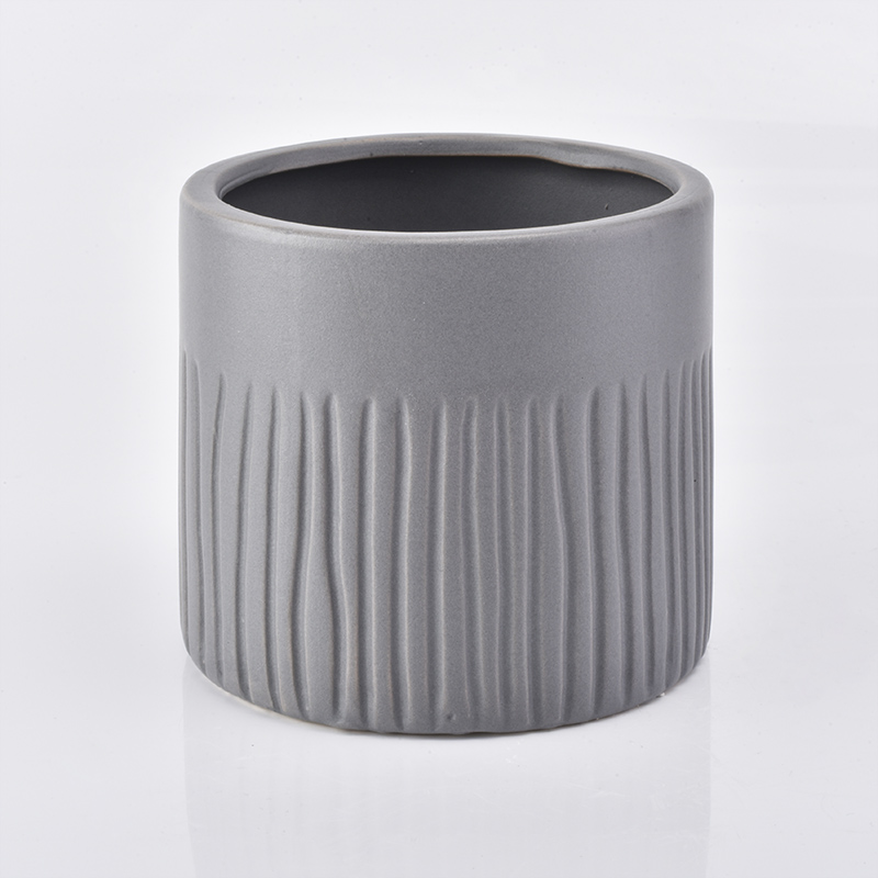 哑光灰色陶瓷蜡烛罐与树图案500毫升