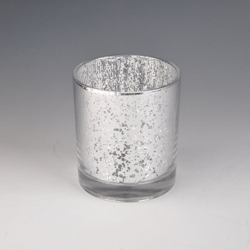Portacandele in vetro effetto mercurio color argento da 10 oz