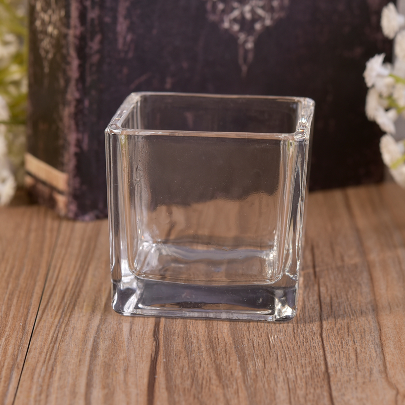 Mini cubo cuadrado en forma de vidrio claro reemplazo de vasos de vela