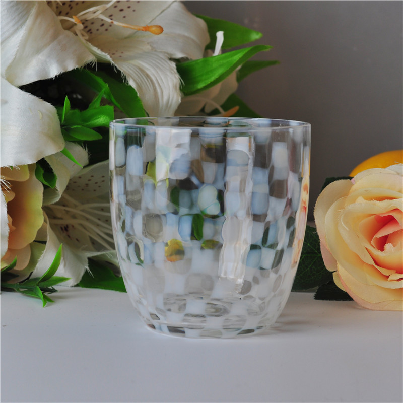 Mouth Blown Clear Glass Candle Jar with Square Pattern