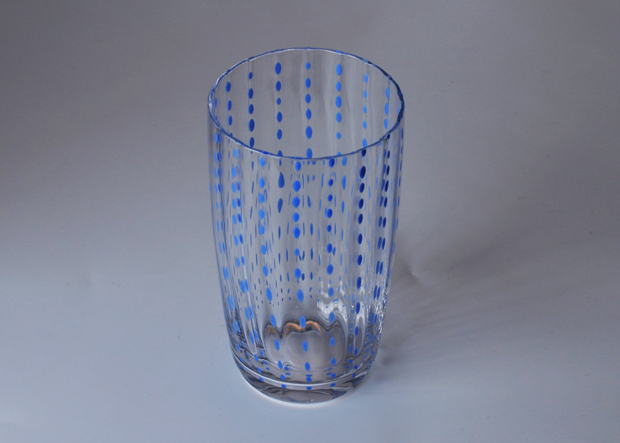 Puntini blu soffiato bocca candela vaso di vetro