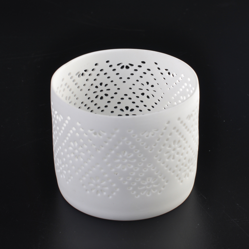 Natural white hollow out ceramic tealight candle holder