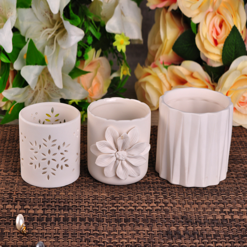 Bianco naturale striscia di ceramica vaso candele