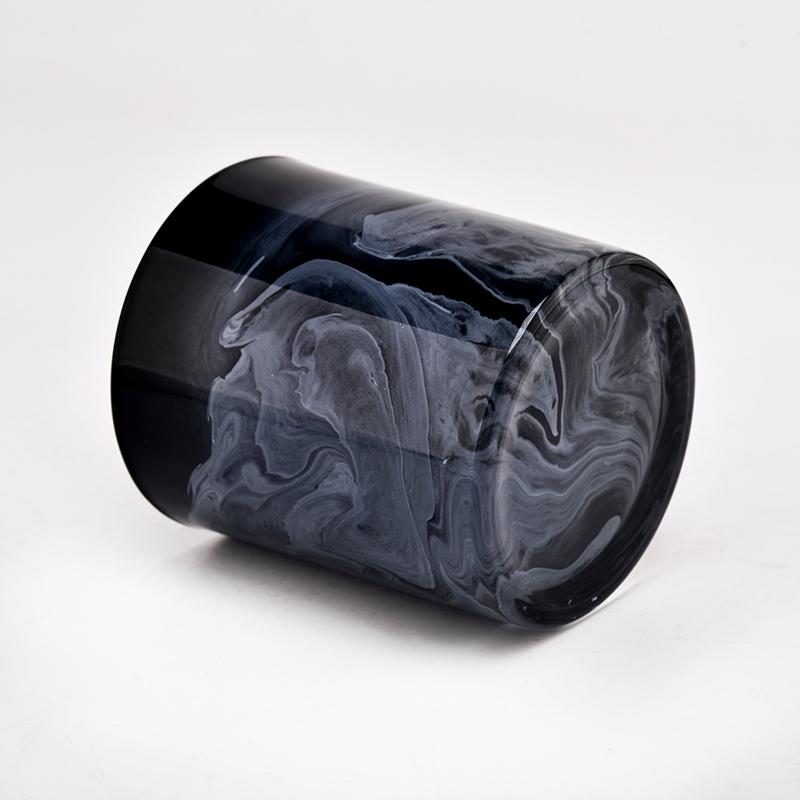 Nuevo fabricante de candelabros de vidrio de diseño de impresión negra de 10oz