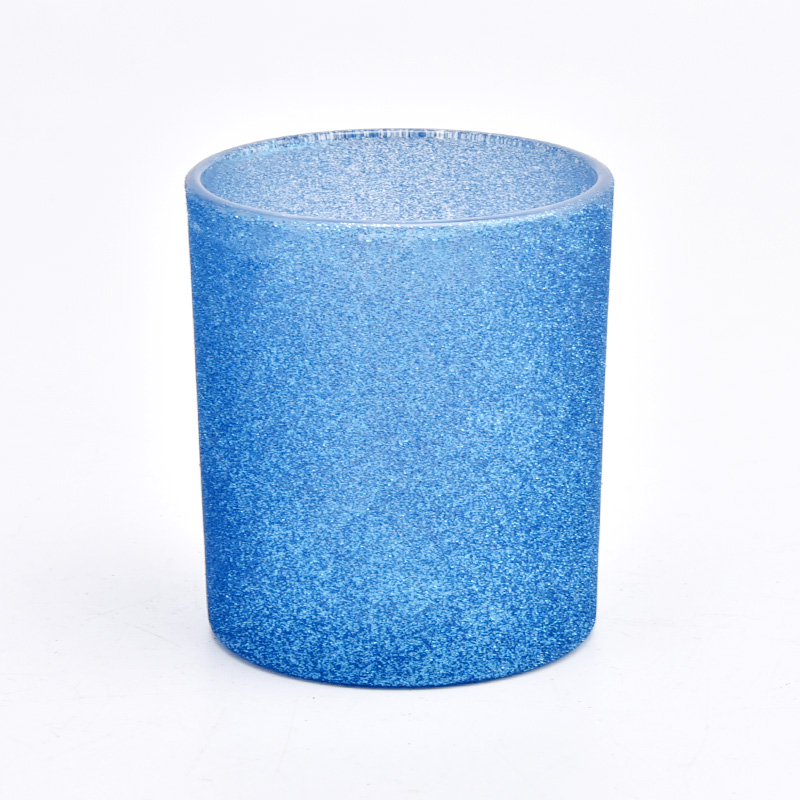 Nuevos vasos de vela de vidrio azul de 10oz Frosty Frascador de cajas de velas