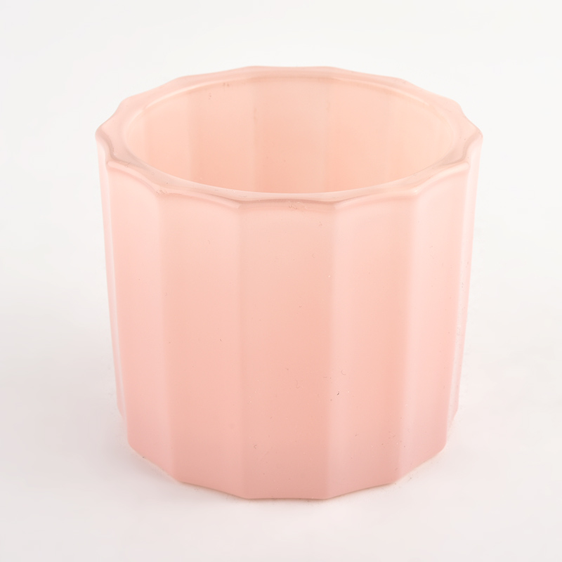 Nuevo jarro de vela de vidrio rosa de rayas verticales de 10 oz de ancho