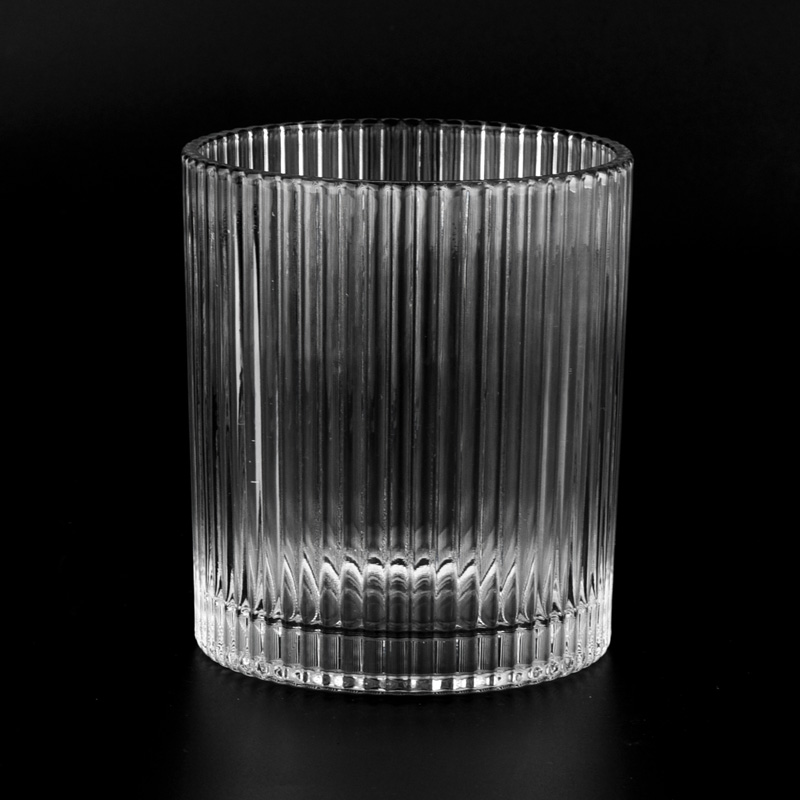 新的350毫升透明垂直条纹玻璃蜡烛罐批发商