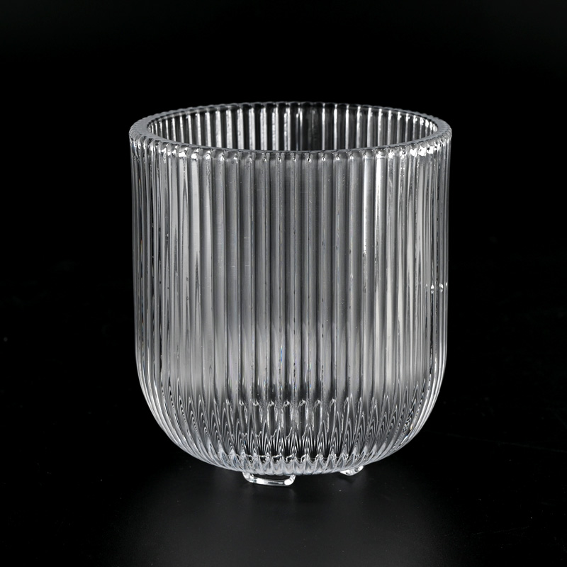 New 8oz vertical stripe glass candle holder wholesaler