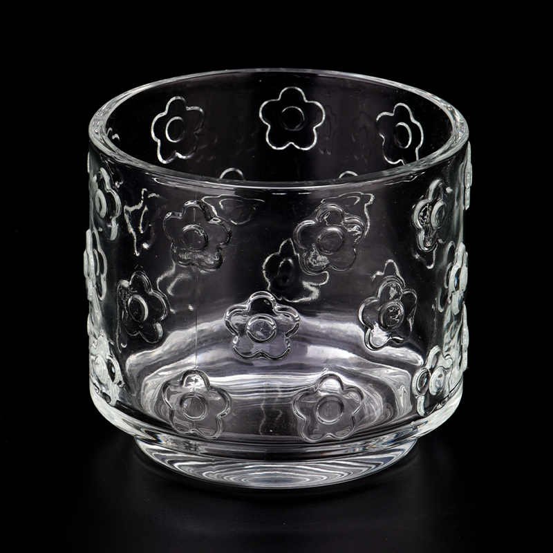 NUEVO LLEGA DE 15 oz Garos de vela de vidrio Proveedor de vasos de vidrio de patrón de flores