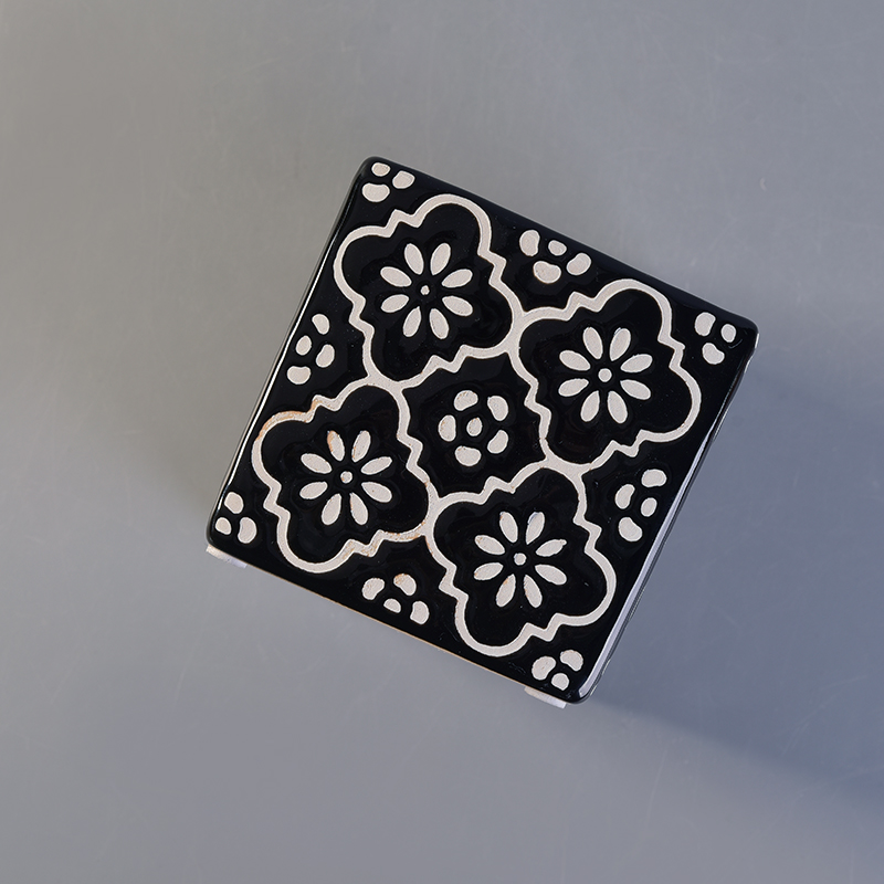 Novo suporte de vela cerâmico quadrado preto com impressão personalizada