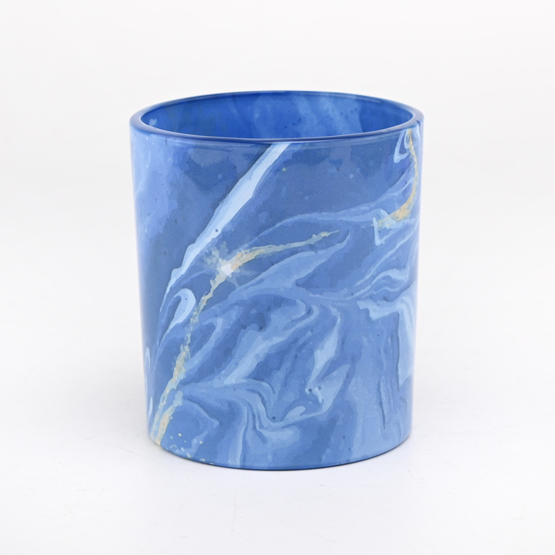 新设计10盎司蓝色油漆玻璃蜡烛罐制造商