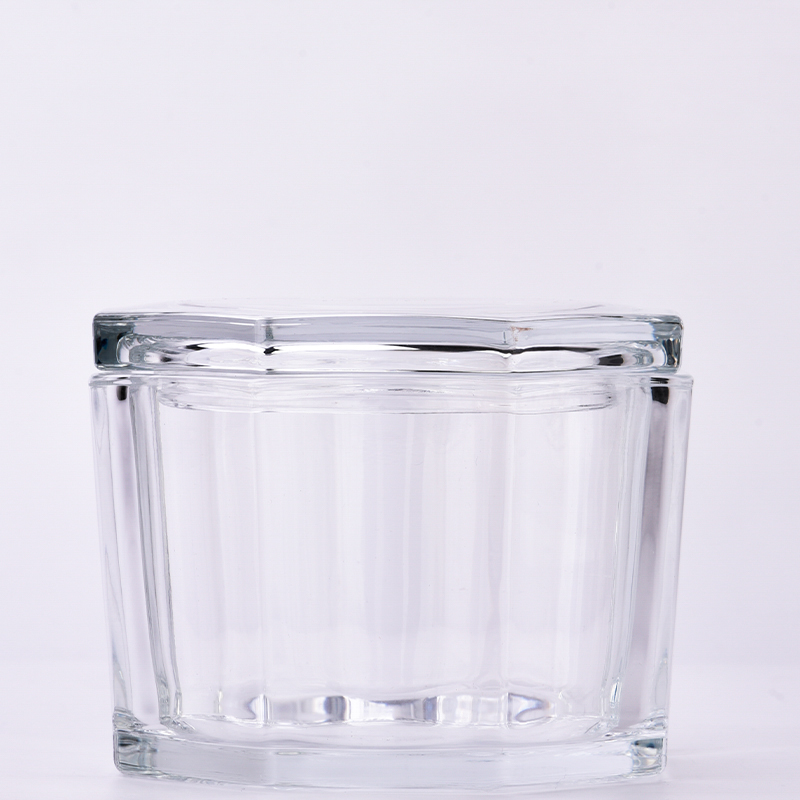 New design octagon 648ml clear glass candle jar with lid large capacity candle vessels