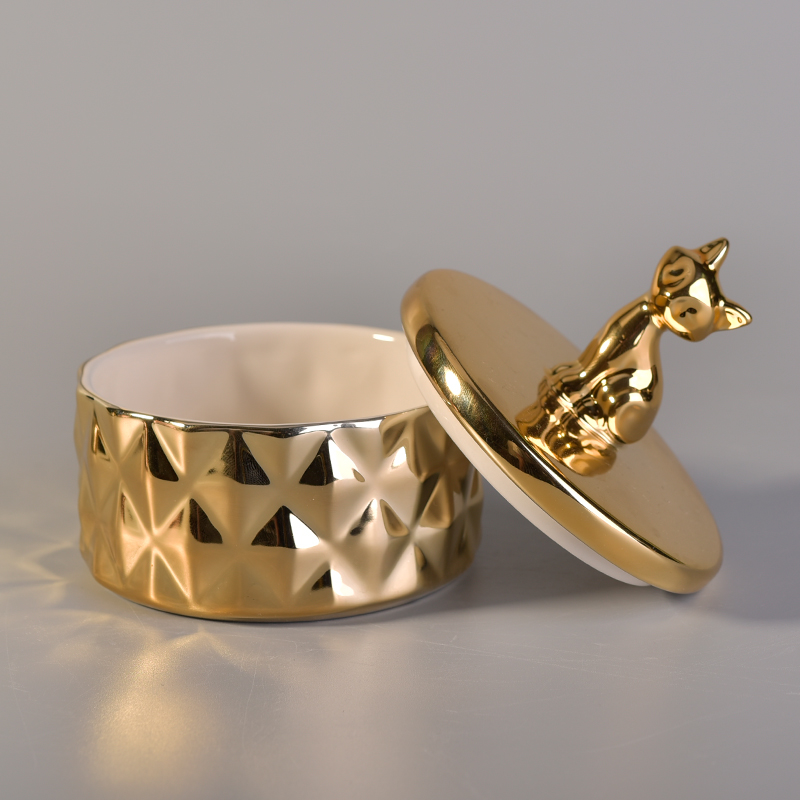 Nuovi prodotti vasi portacandele in ceramica oro con coperchi