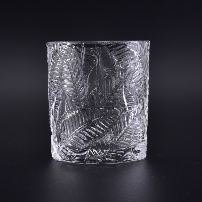 新しくユニークなdebossed葉透明ガラスキャンドルは、マシンホルダー人気の卸売を作る
