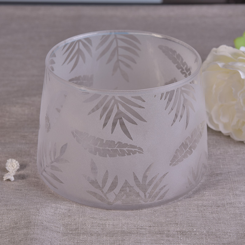 Newly white frosted bamboo leaves laser glass candle jars