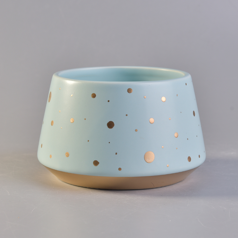 Nowatorski niebieski ceramiczny świecznik ze złotym malowaniem