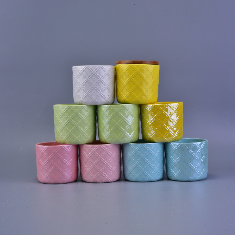 Perle Glasur bunte Zylinder Keramik Kerze Halter mit verschiedenen Muster