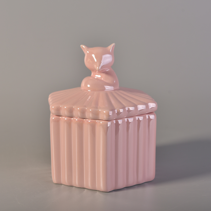 Pink Ceramic Candle Jar with lids for candle making