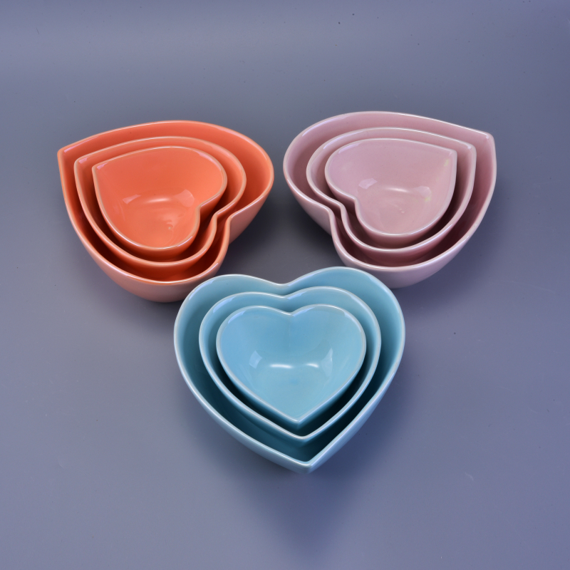 Rosa forma de corazón vasos de vela de cerámica, envase de caramelo