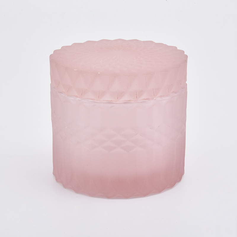 Kerzenhalter aus rosafarbenem Diamantglas mit Deckel