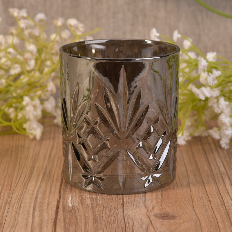 Plating Silver Embossed Glass Candle Holders