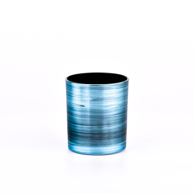 Pottes de bougie en verre bleu populaire 10 oz avec une impression colorée effet en gros