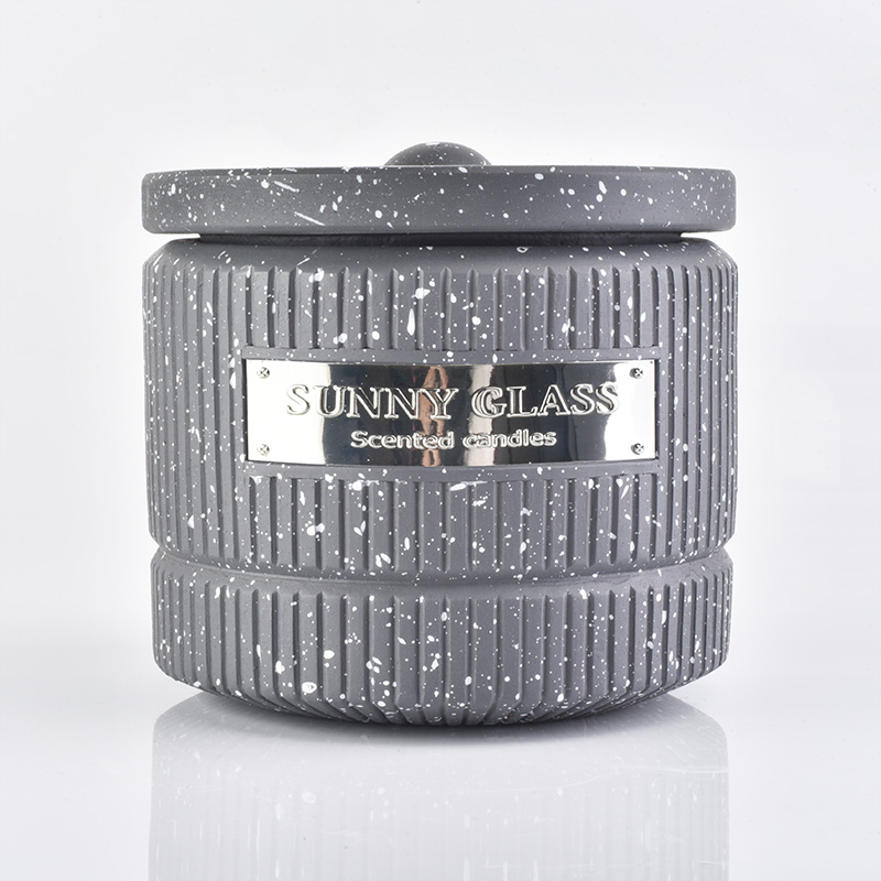 流行的12盎司圆形混凝土蜡烛罐带盖子供应商