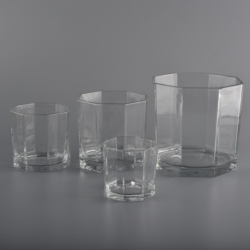 Vasi per candele in vetro poligonale popolare a otto lati all'ingrosso