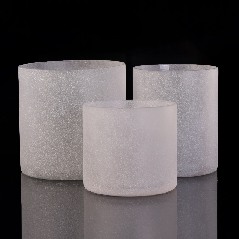 Popular Home Decorative Three Size Sandblasting Glass Candle Holders
