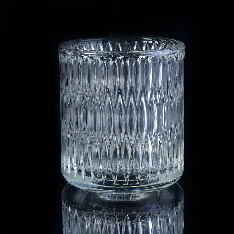 Cristal de cilindro de vidro transparente de design facetado popular para vela perfumada