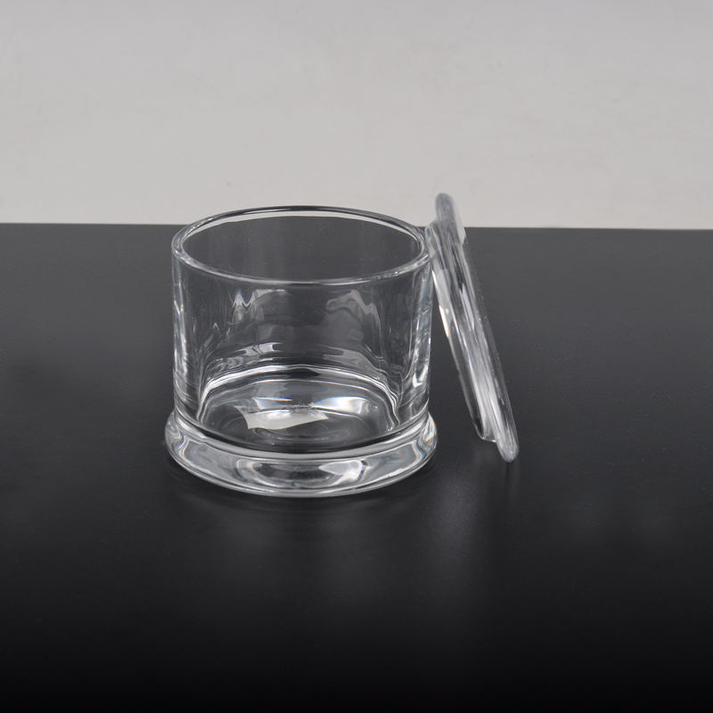 Popular rodada jarra de vela de vidro com tampa de vidro