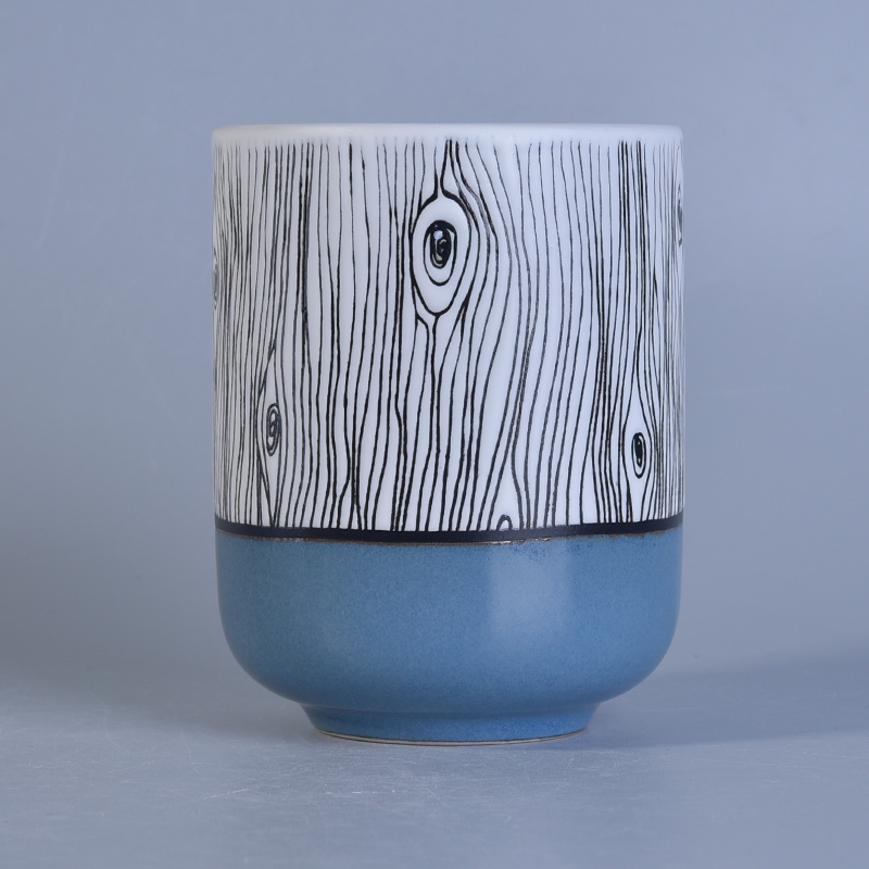 流行形状手绘树图案陶瓷蜡烛罐