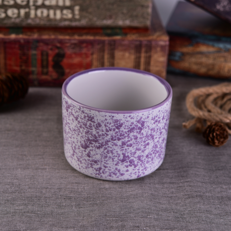 Pure handmade ceramic candle jar with decorative pattern