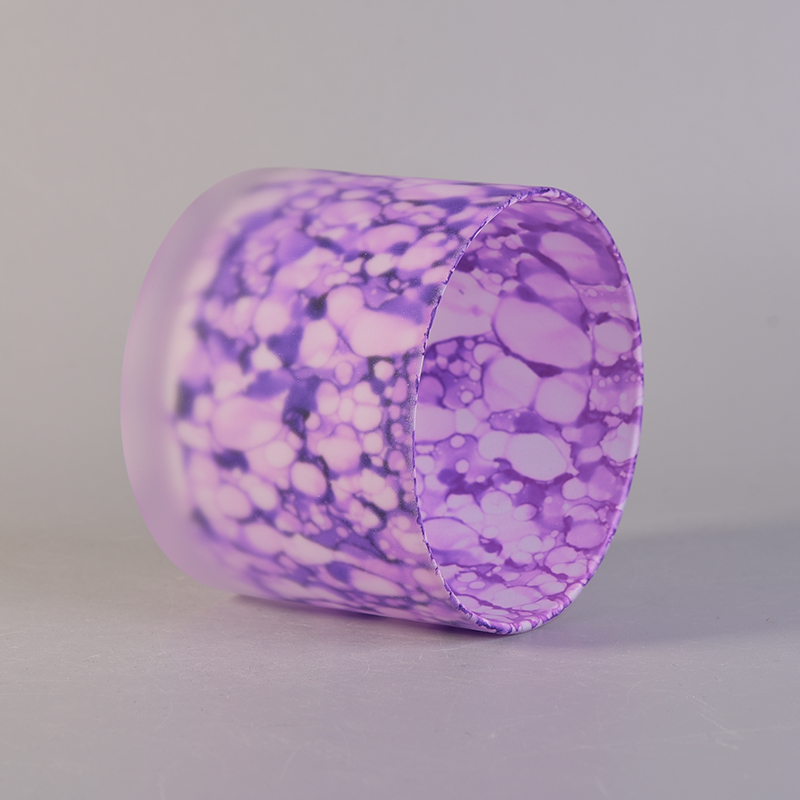Vase à bougie en verre effet bulles violet