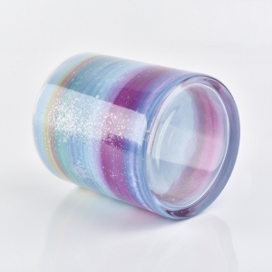 Rainbow Pattern Hand Blown 750ml Candle Container Borong