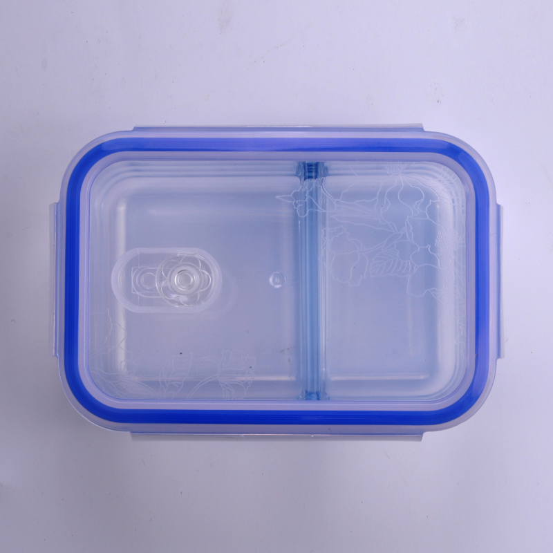 Rectangular de dos pisos Bowl vidrio envase alimento caja de almuerzo