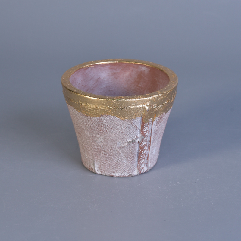 Cáscara de color rojo popular jarra de vela de concreto con oro pintado