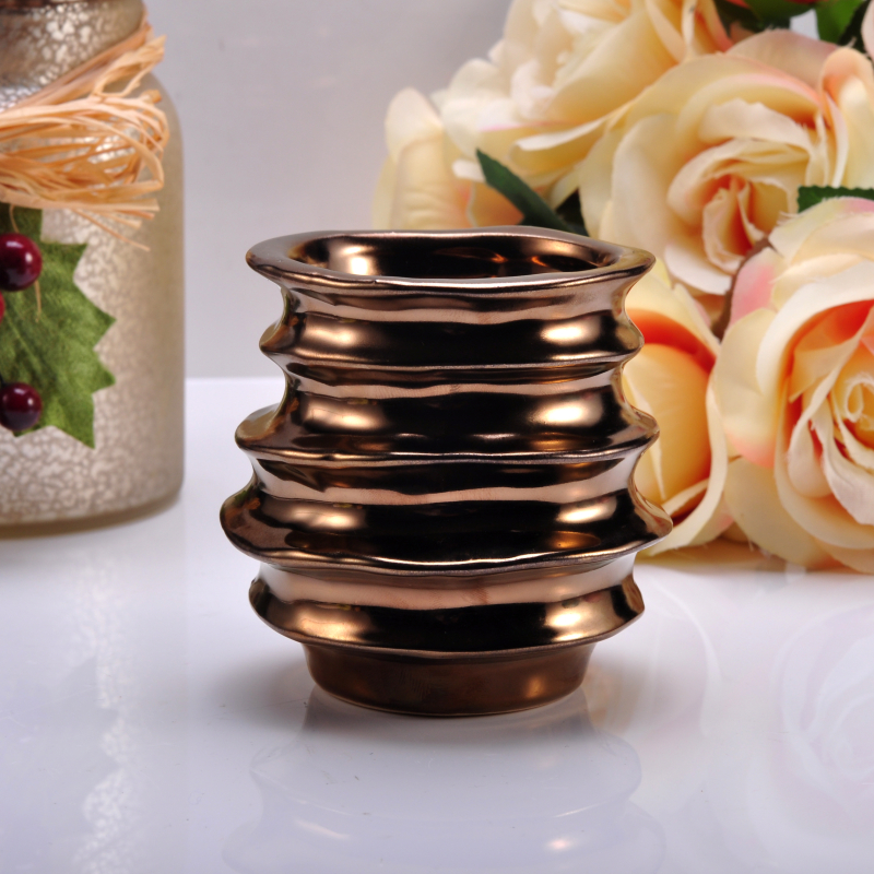Rose Gold Glazing Round Hand Made Ceramic Candle Holder