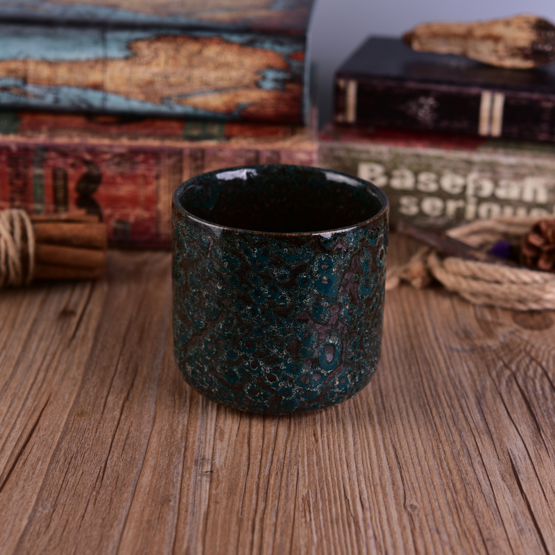 Rough shinny Oberfläche einzigartige dunkelgrün glasierte Keramik Kerze Glas