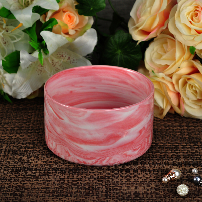 Round Ceramic Candle Container Marbel Pattern in Pink