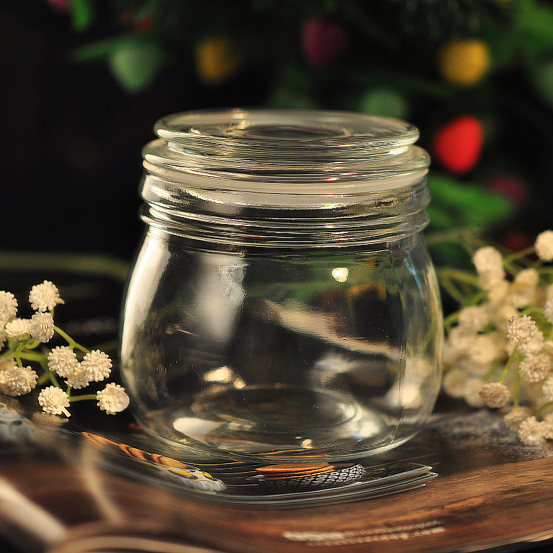 Round clear glass storage container glass jar with lid