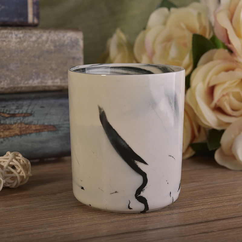 圆筒陶瓷大理石效果蜡烛罐