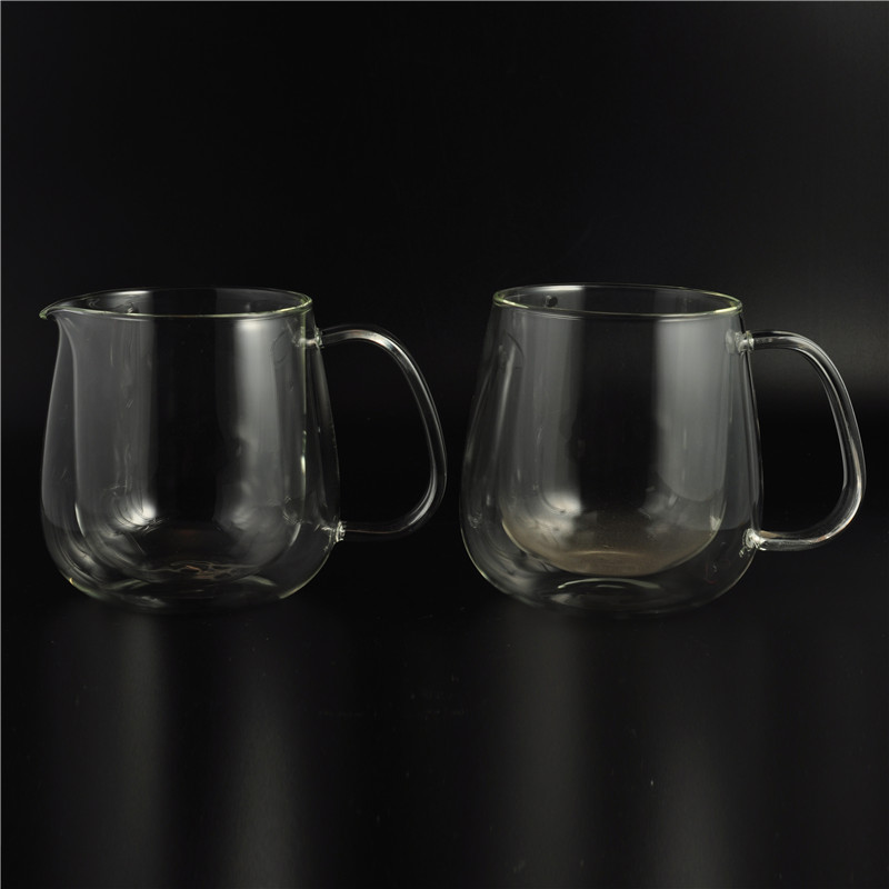 Safe lead free double wall glass coffee cup with mouth