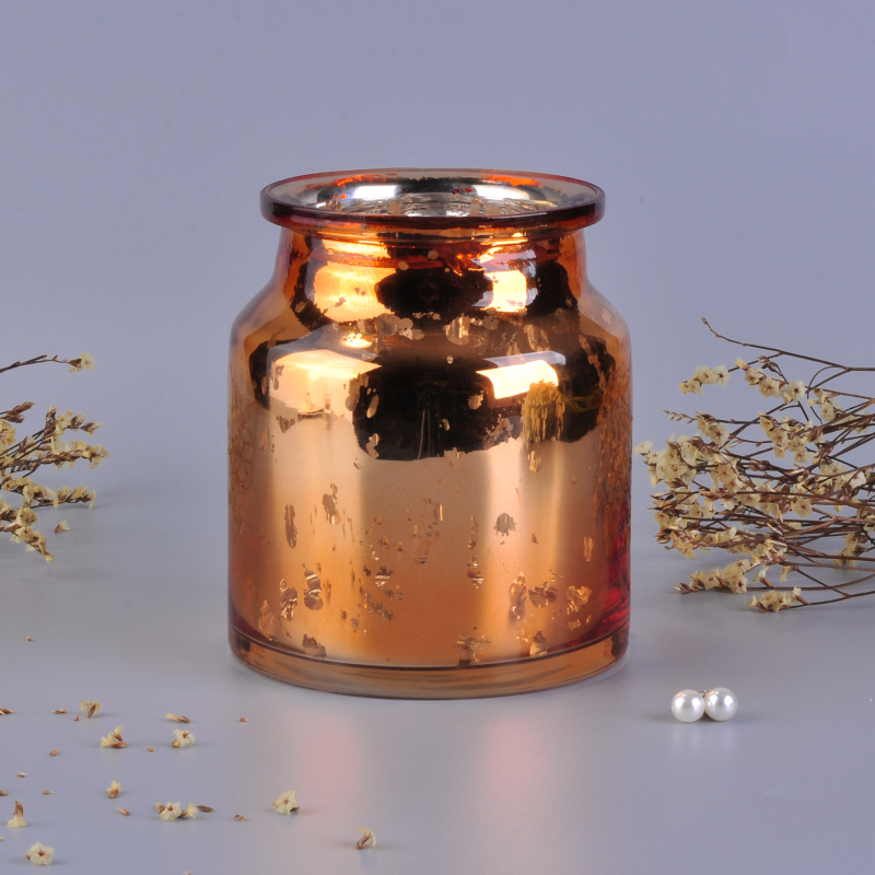Shiny copper glass candle jar with embossed pattern