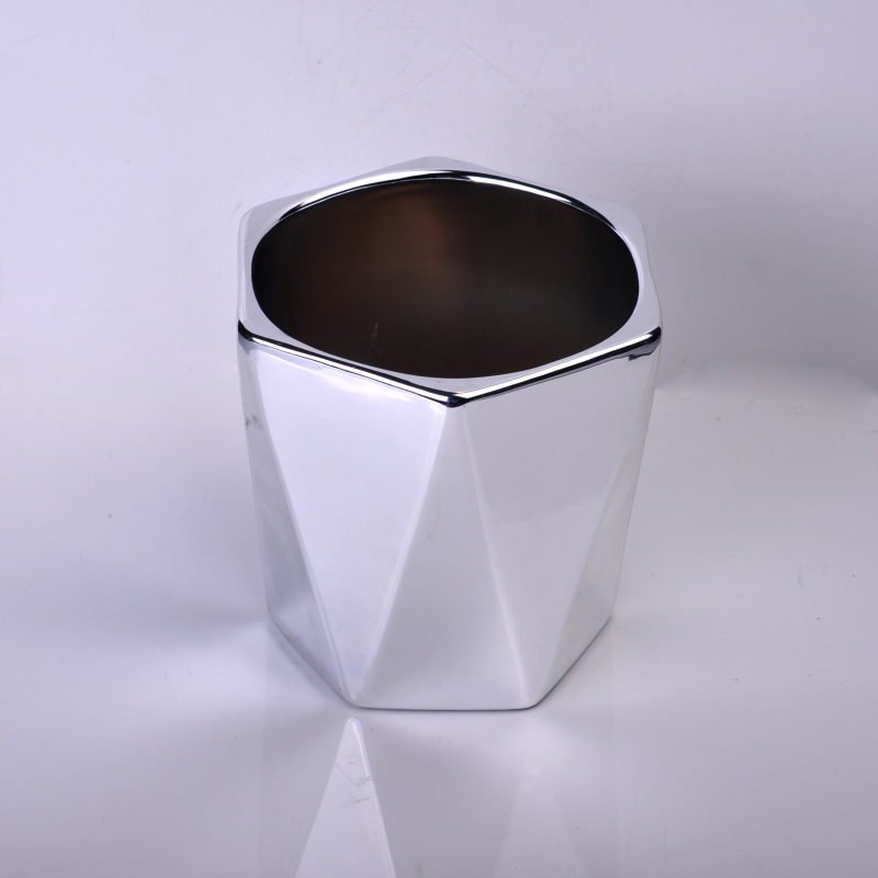 Silver color hexagon ceramic candle contianer for candle wax