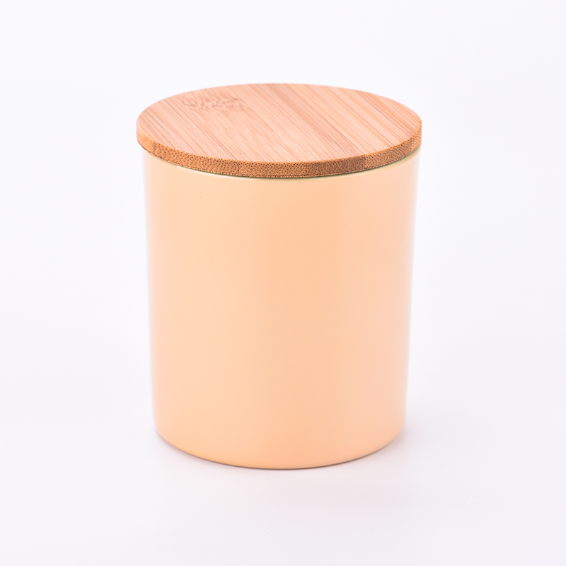 Supplier 300ml 400ml customized solid colour glass candle vessels for candle making with wooden lid